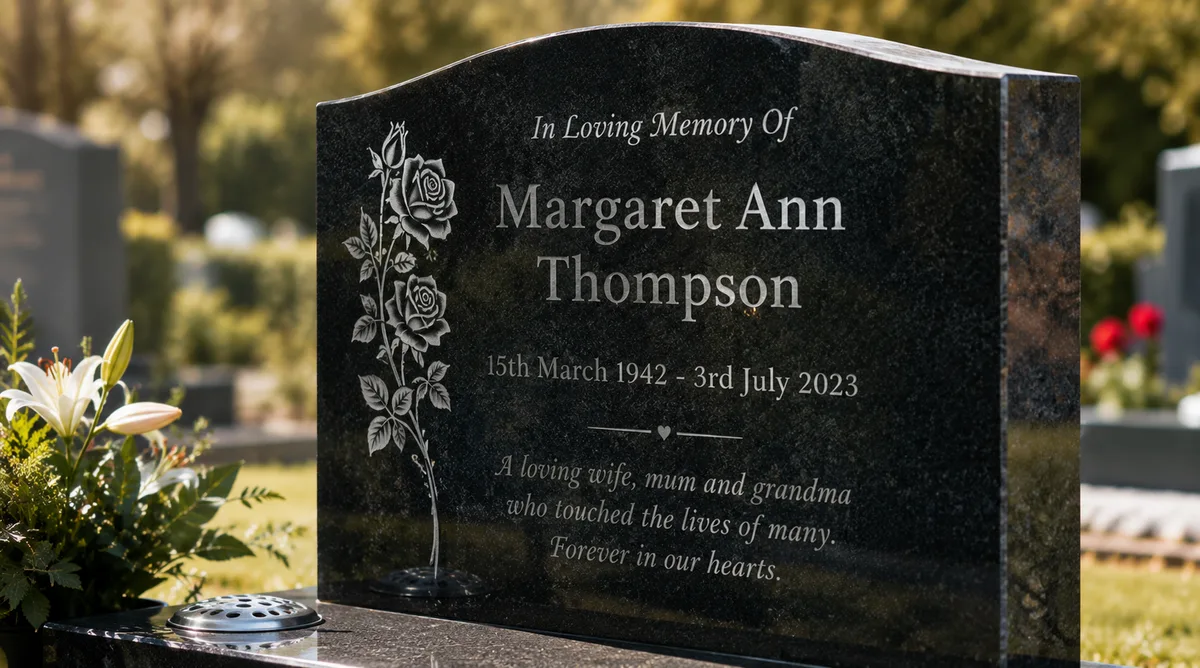 Engraved memorial headstone with clear lettering